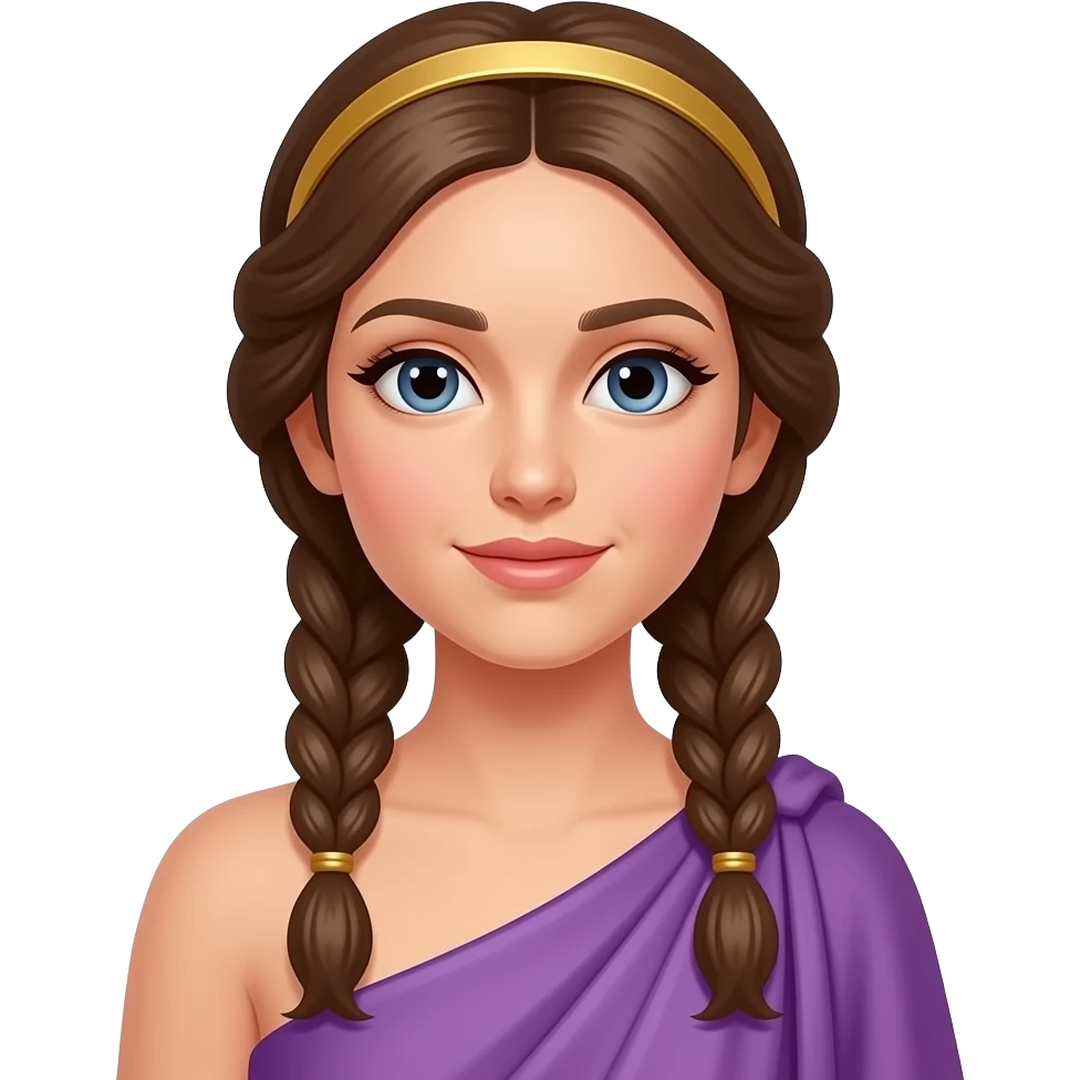 ancient Greek beautiful girl in purple outfit, golden head band, braided hair emoji