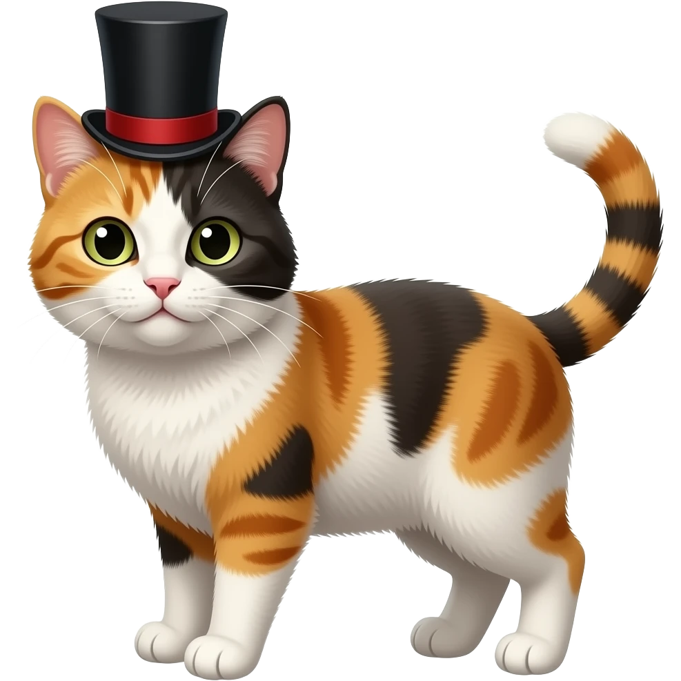 Calico Cat with a top hat emoji