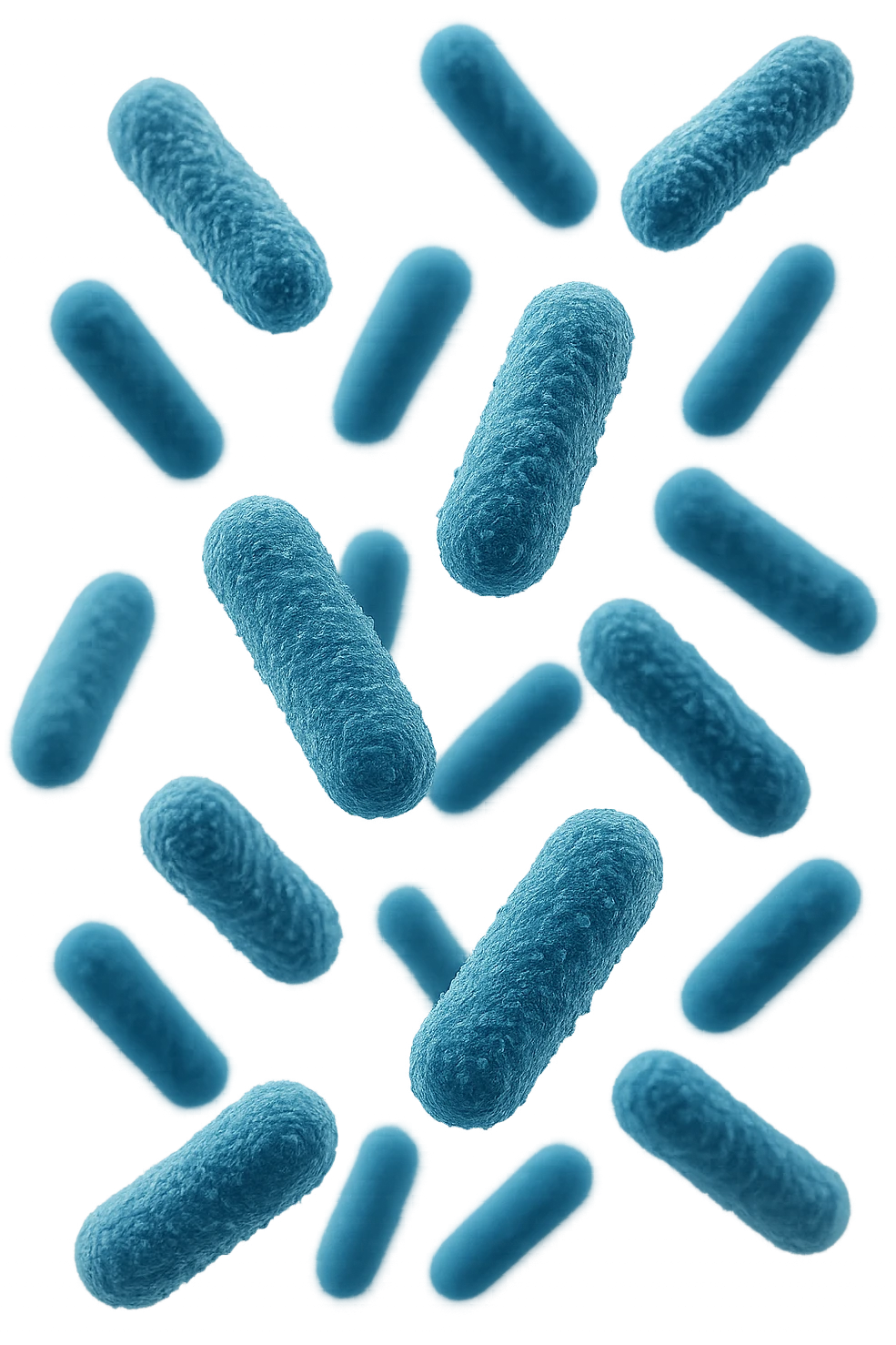 batteri intestinali blu fluttuano in aria, iperrealistici 4k emoji