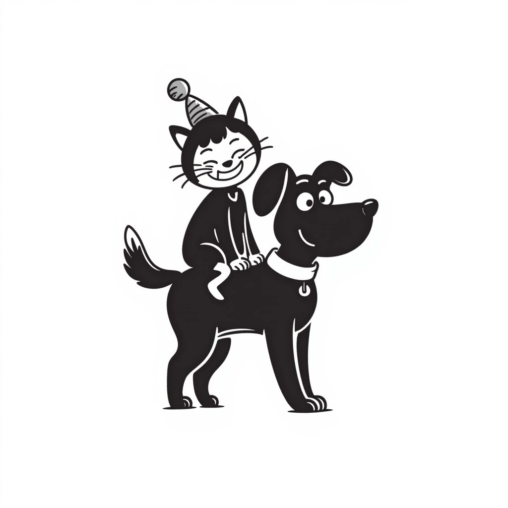cat riding a dog, hand drawn doodle style emoji