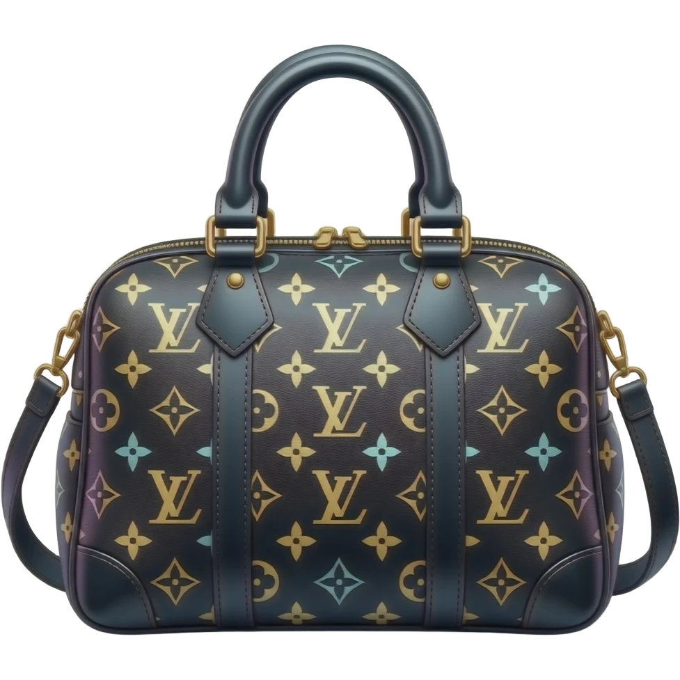 Isolated, rendering, detailed Louis Vuitton bag in futuristic cyberpunk style and neon colors emoji