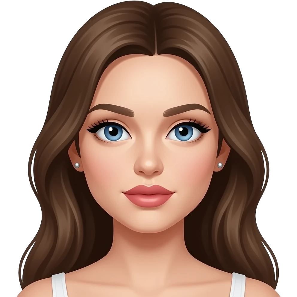 white girl, very beautiful woman, with big plump lips, long long lashes, borwn long hair, blue eyes, silver stud earrings emoji