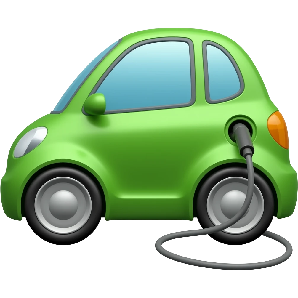 electric car with charging cable plugged in, green color, high power emoji