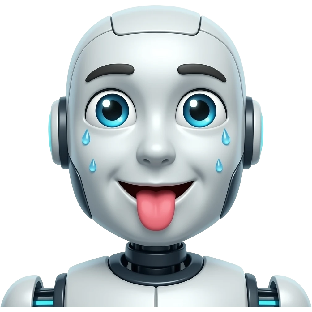 robot emoji sweating with toung out and eyes looking up emoji
