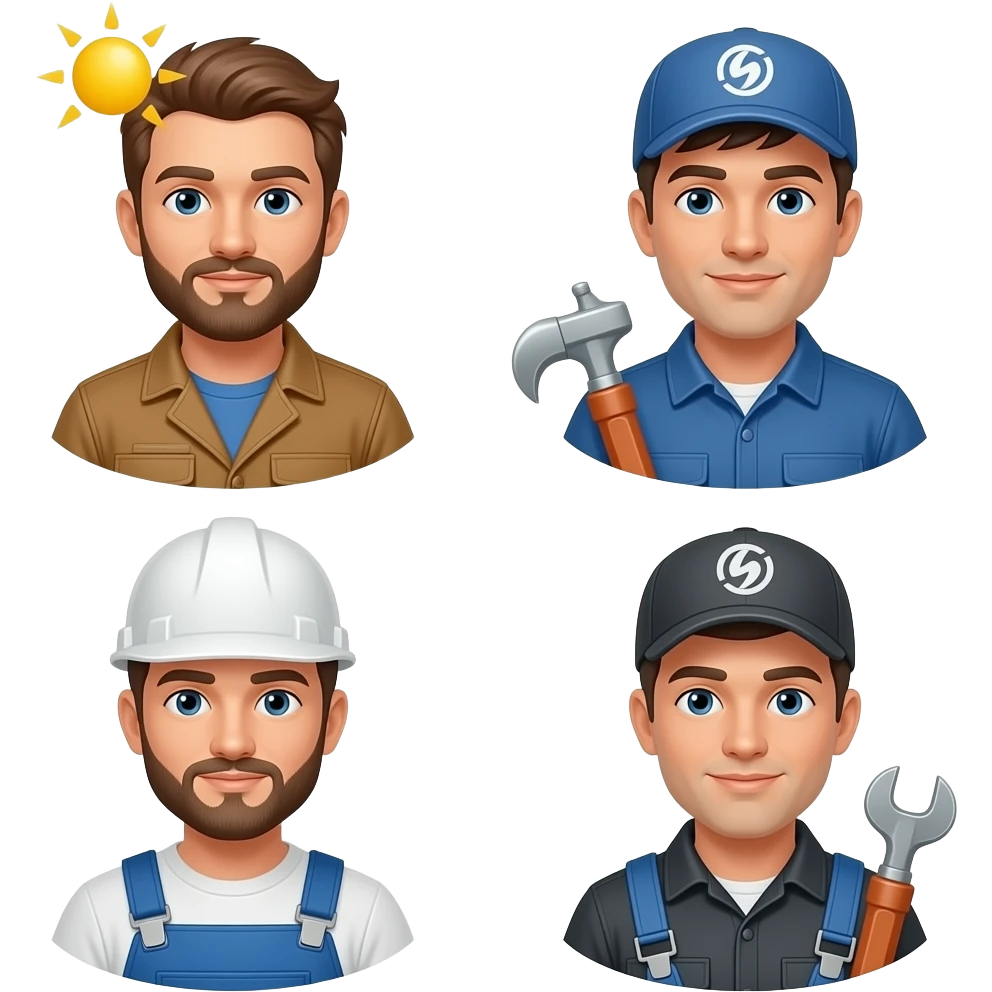 Collage of Solar man, Plumber, Electrician, Gas Man emoji