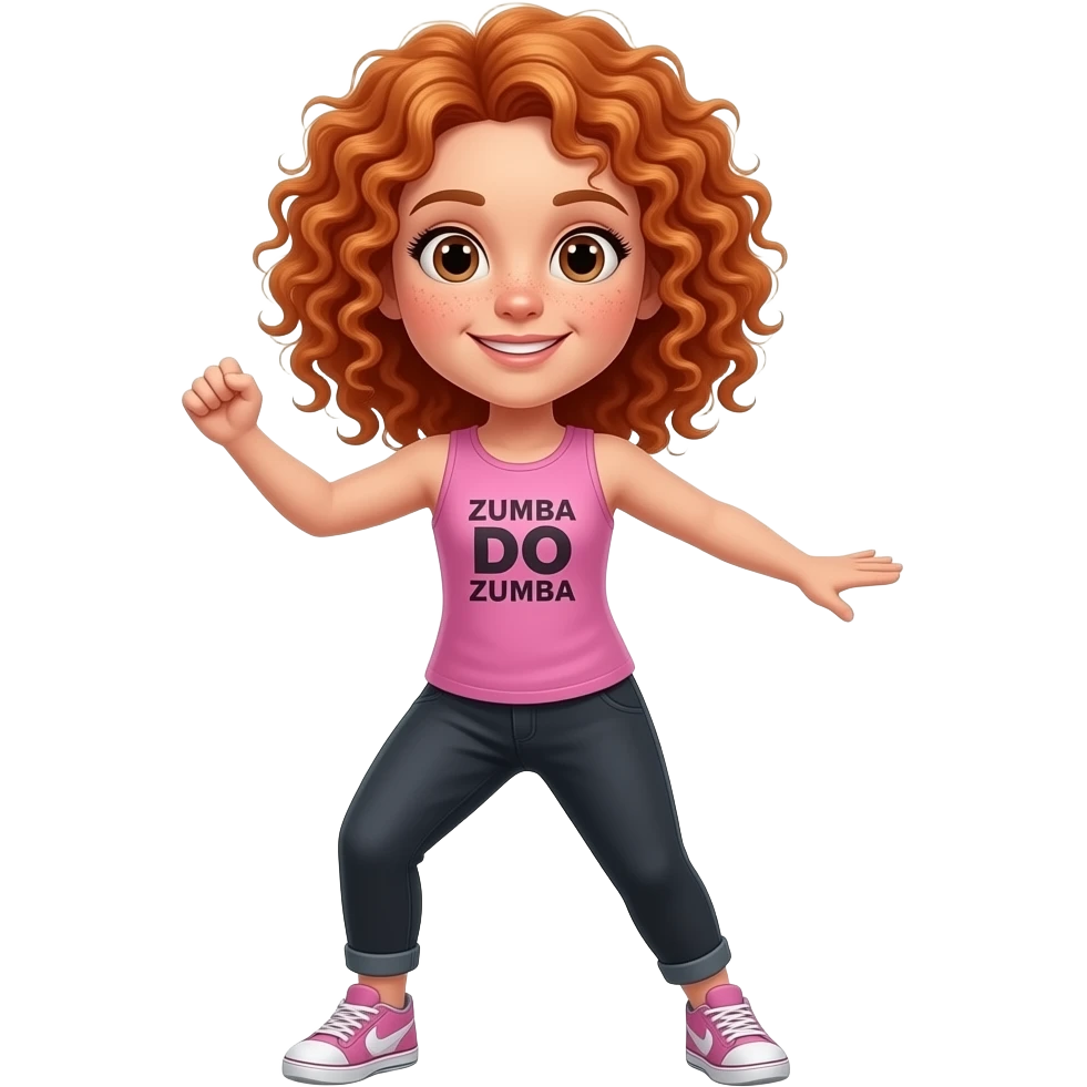 Fille rousse bouclés tâches de rousseur Zumba emoji
