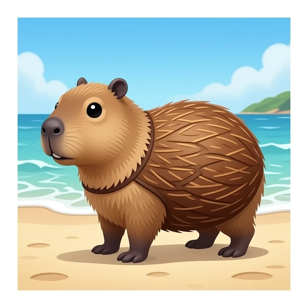 Make a capybara with a coconut body and live in the beach emoji