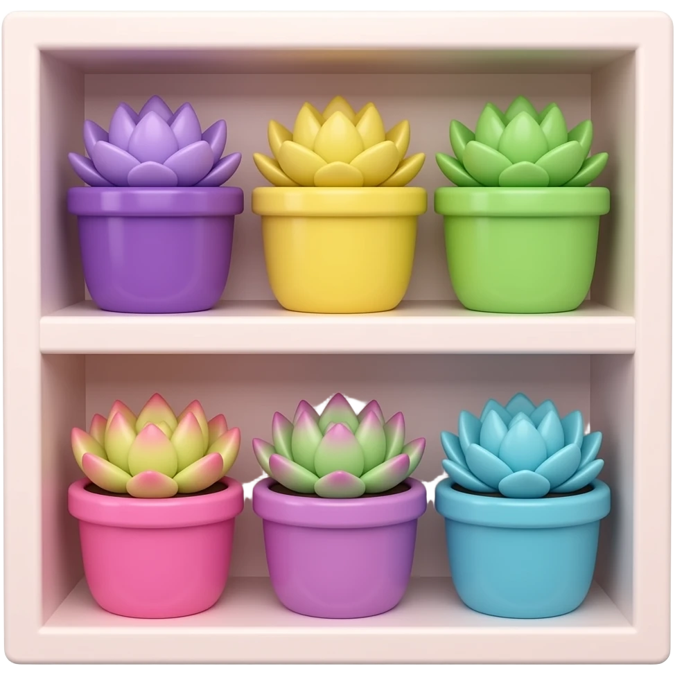 purple yellow green pink blue  bookshelf with succulents inspired by Barbie colour palette emoji