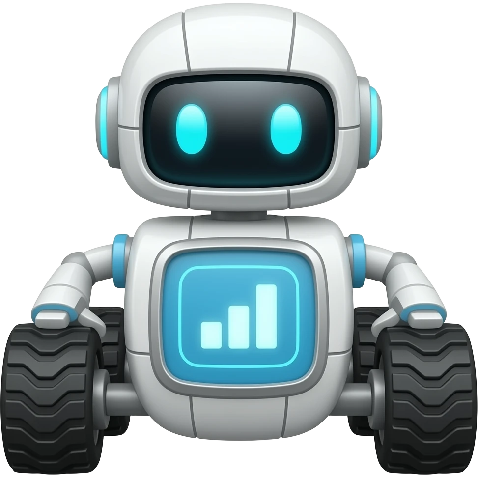 An icon showing wheeled robot with touche screen as the face emoji