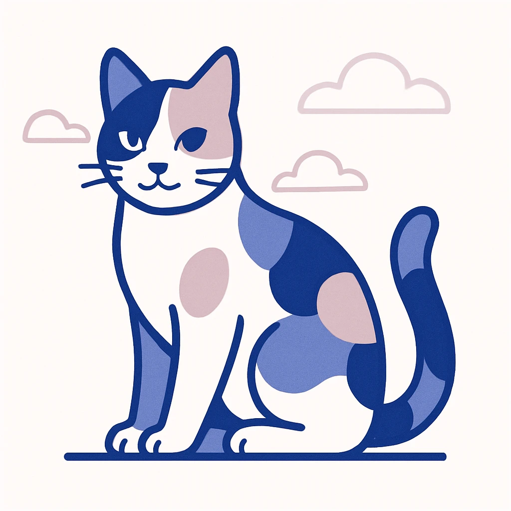 a three colour cat with calico pattern, sitting, cute, simple style, white background emoji