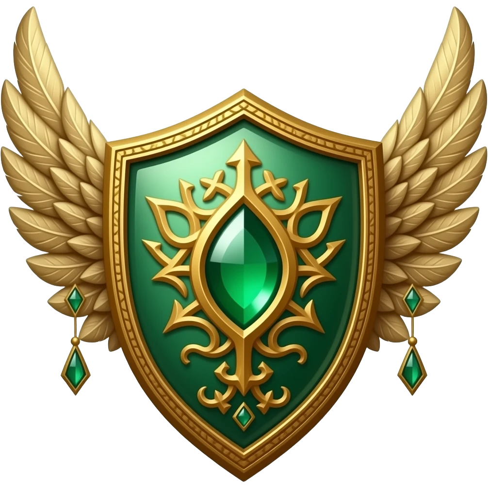 Gold emerald shield with wings and engravings emoji