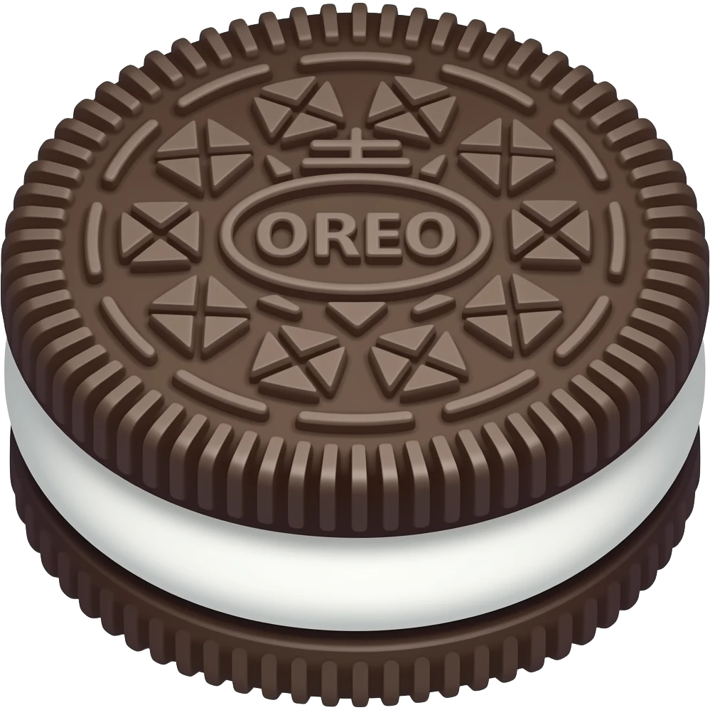 make an oreo emoji with sperated cream and cookie write oreo on cookie(make it stacked) emoji