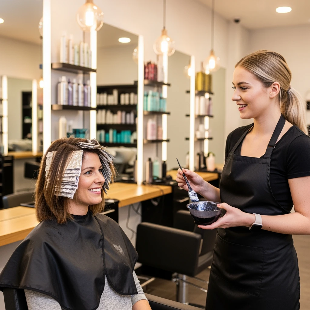 a client at the hair salon talking to a hairdresser emoji
