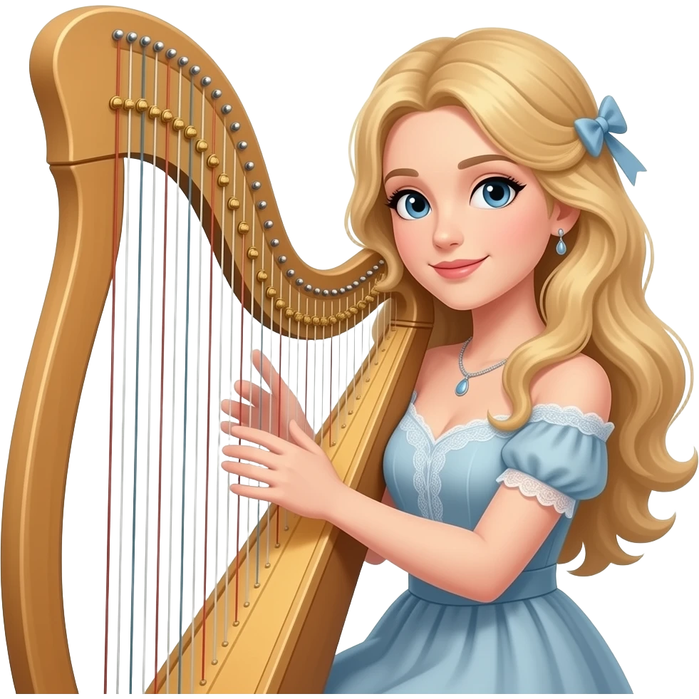 Dirty blonde hair woman playing the harp in a dress emoji