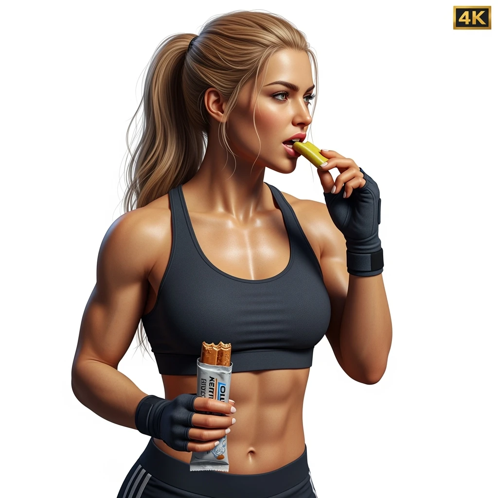 DONNA FITNESS CHE MASTICA CIBO, IPERREALISTICA 4K, SENZA SFONDO emoji