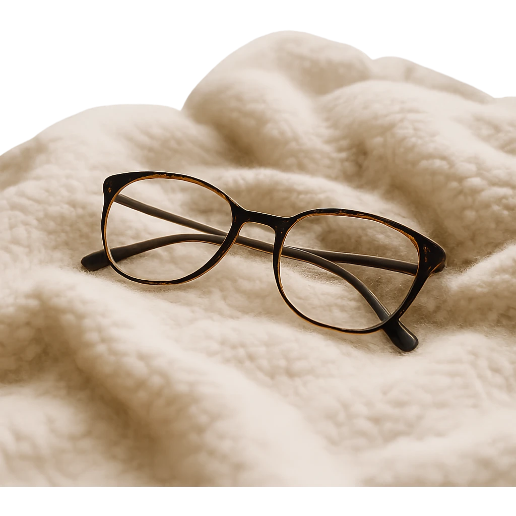cozy reading glasses on a soft blanket, peaceful emoji