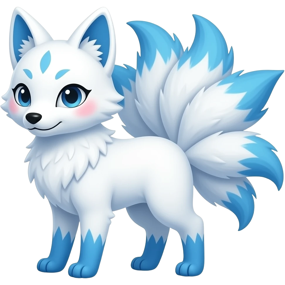 White blue fluffy Kitsune nine tails Blue paws emoji