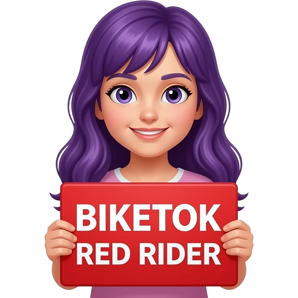 girl with long purple hair with a BIKETOK RED RIDER sign emoji