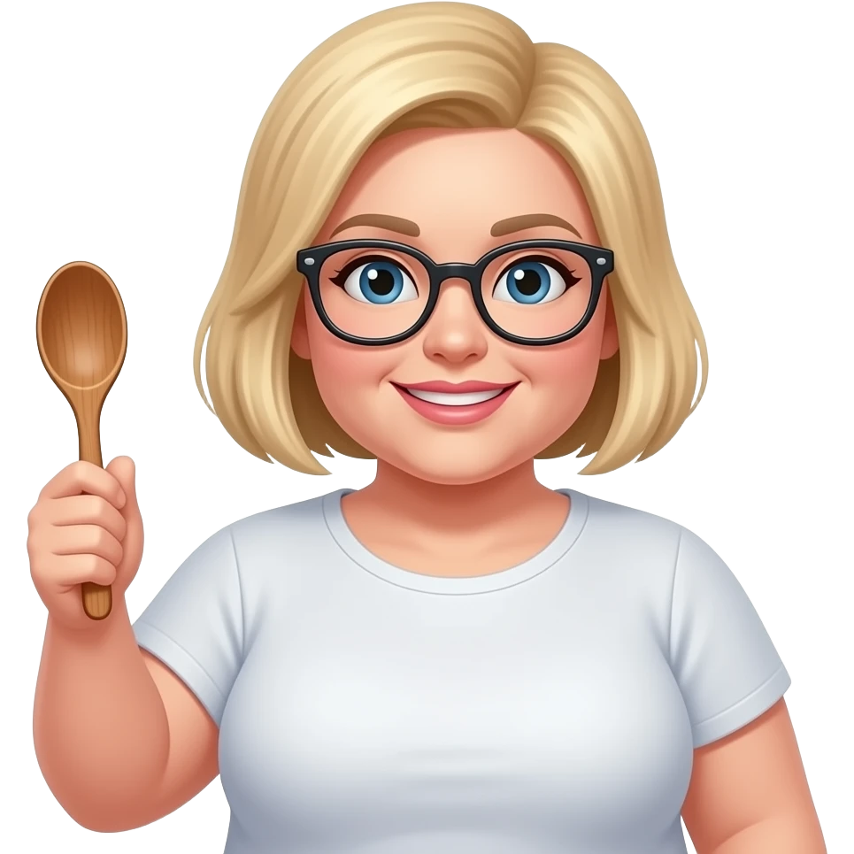 blondie  some overweight woman, glasses, wooden spoon, buzz cut emoji