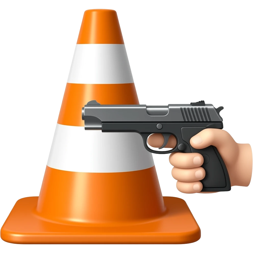 Emoji Traffic cone  pointing gun at self emoji
