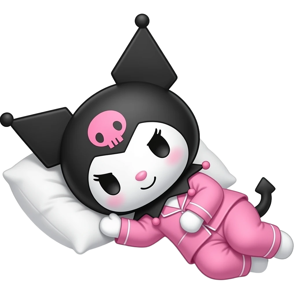 brown skin tone kuromi in hot pink pajamas falling asleep emoji