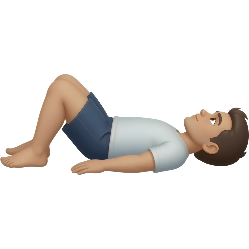 knees up 45 degree, feet on ground, lying on back. from side emoji