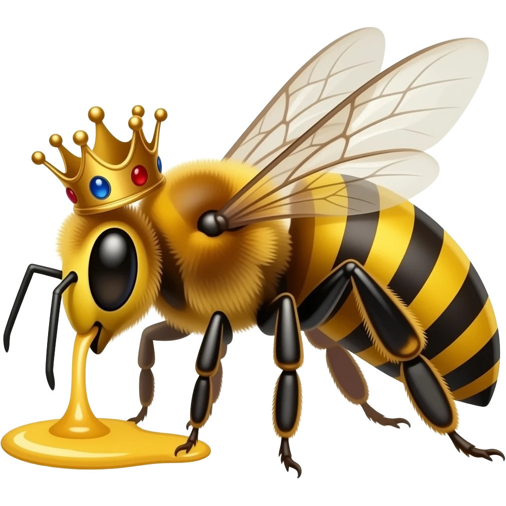 Make a Queen honeybee with an crown and king Wasp with an crown eating honey emoji