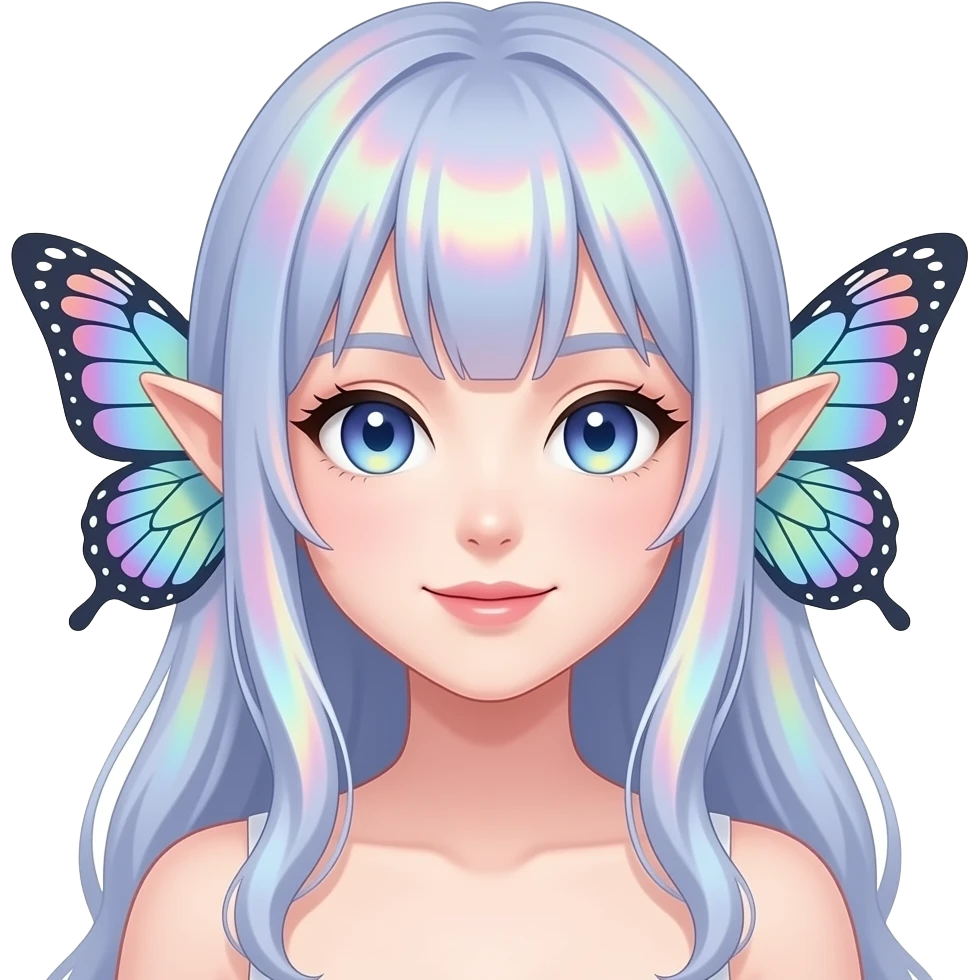 Iridescent fairycore anime lady with elvish butterfly ears emoji