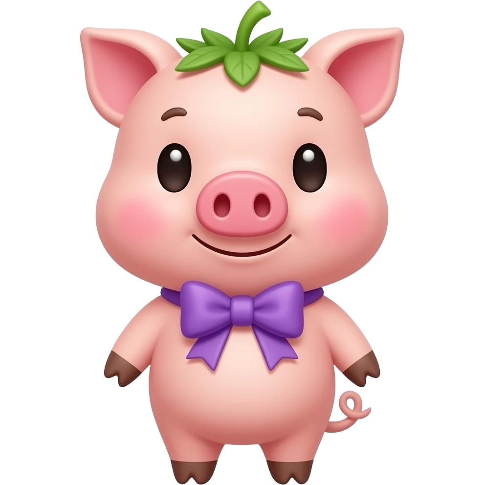 A strawberry pig with a cute purple bow emoji