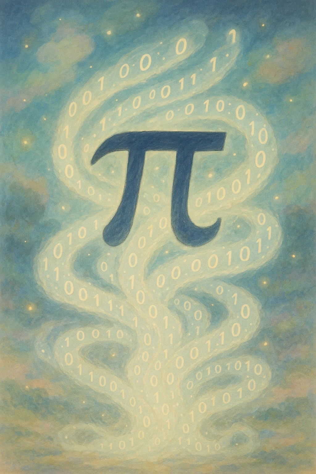  combine the π (pi) math symbol, binary code, and digital mist emerging from it. emoji