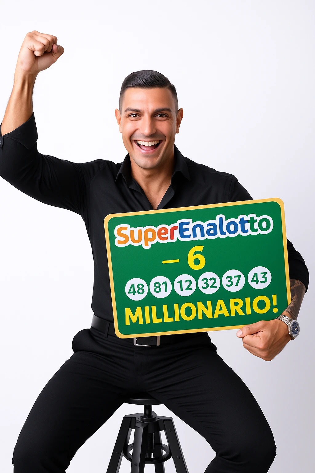Uomo che vince al superenalotto italiano facendo 6 numeri, quindi è milionario emoji