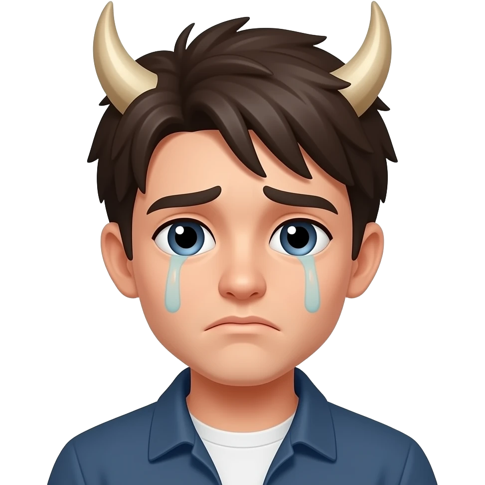 shy emoji and also add some horns on the head and make the shy emoji look sad emoji
