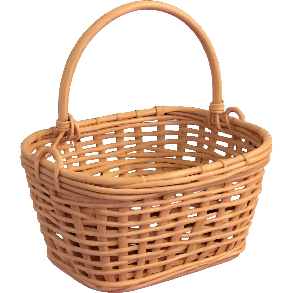 wicker basket, 3D, rustic farmhouse style, weathered look emoji
