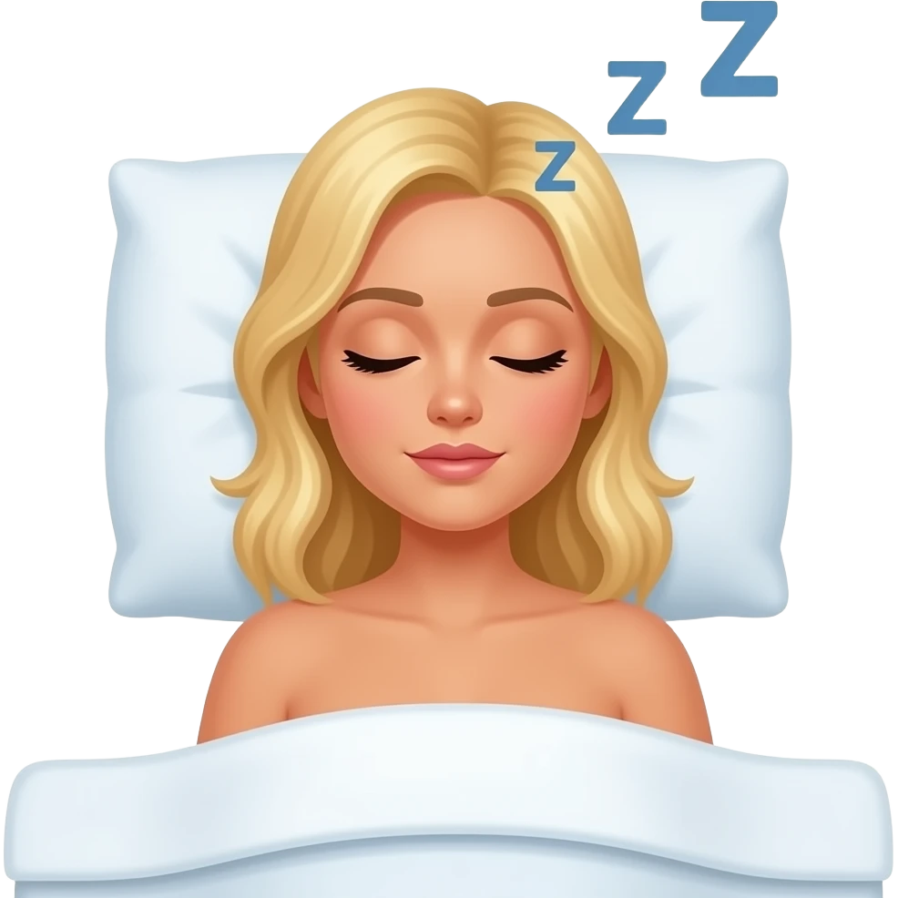 a tanned blonde woman sleeping shirtless in bed with zzz over her head emoji