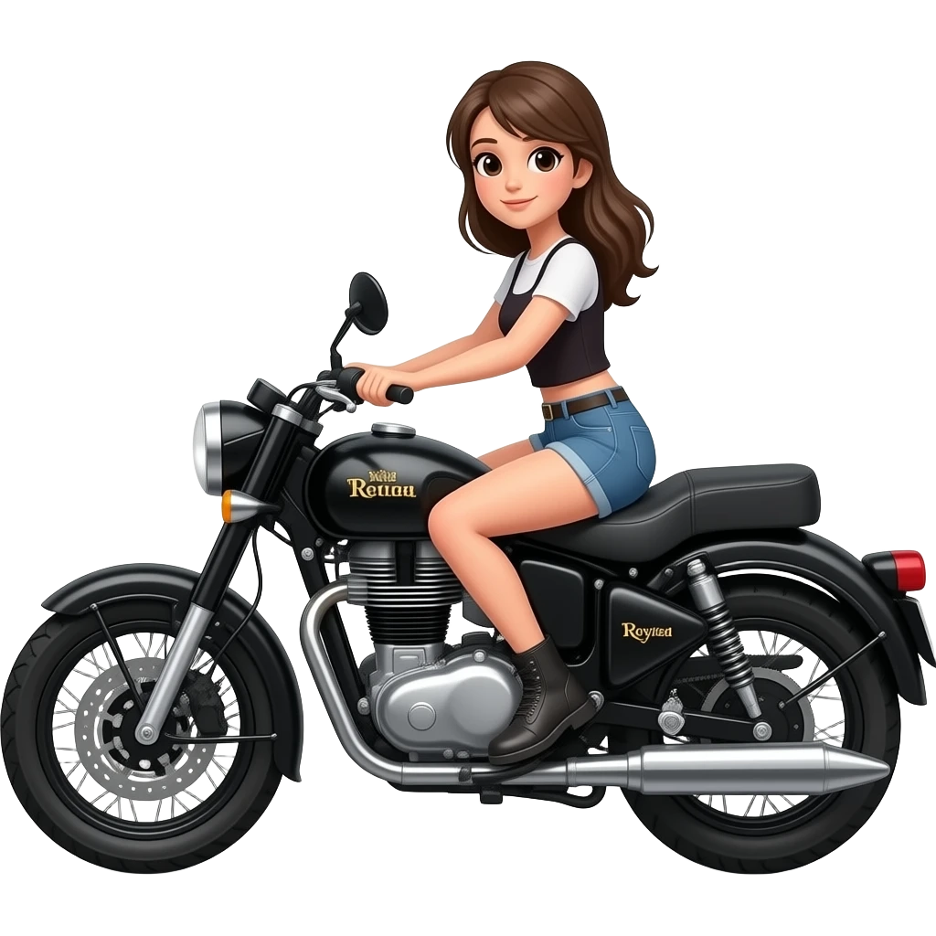 Royal enfield in black with a girl riding it emoji