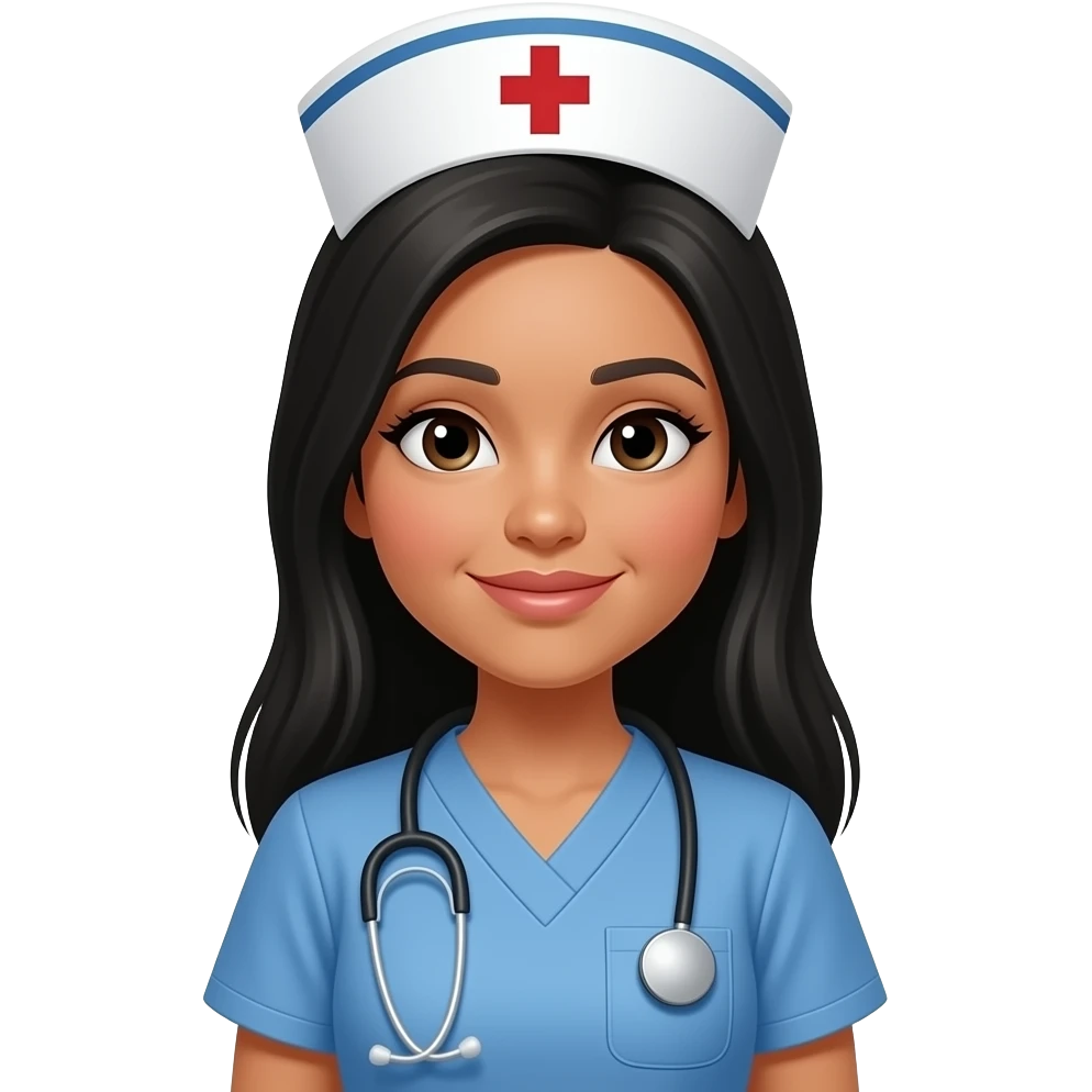 Tan nurse with scrubs long black hair emoji | AI Emoji Generator emoji