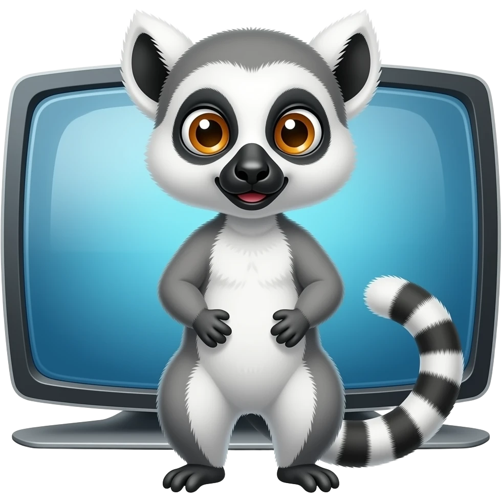 A lemur standing up, in front of a TV emoji