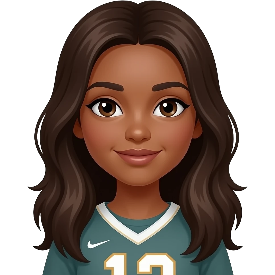 Ein Mädchen mit dem Hobby fußball lange dunkel braune Haare und caramel Hautfarbe emoji