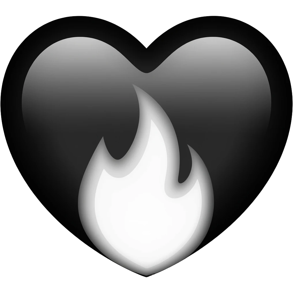 Black and white fire heart flame emoji