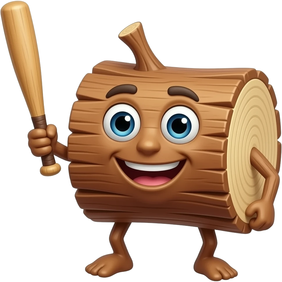 a log of wood with legs standing up with a face holding a bat emoji