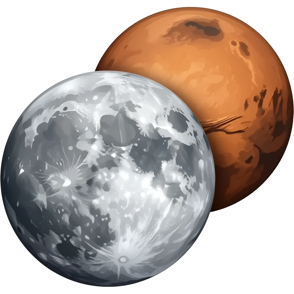 mars and moon planets. Planets staggered moon in front and corner of mars behind moon.no background emoji