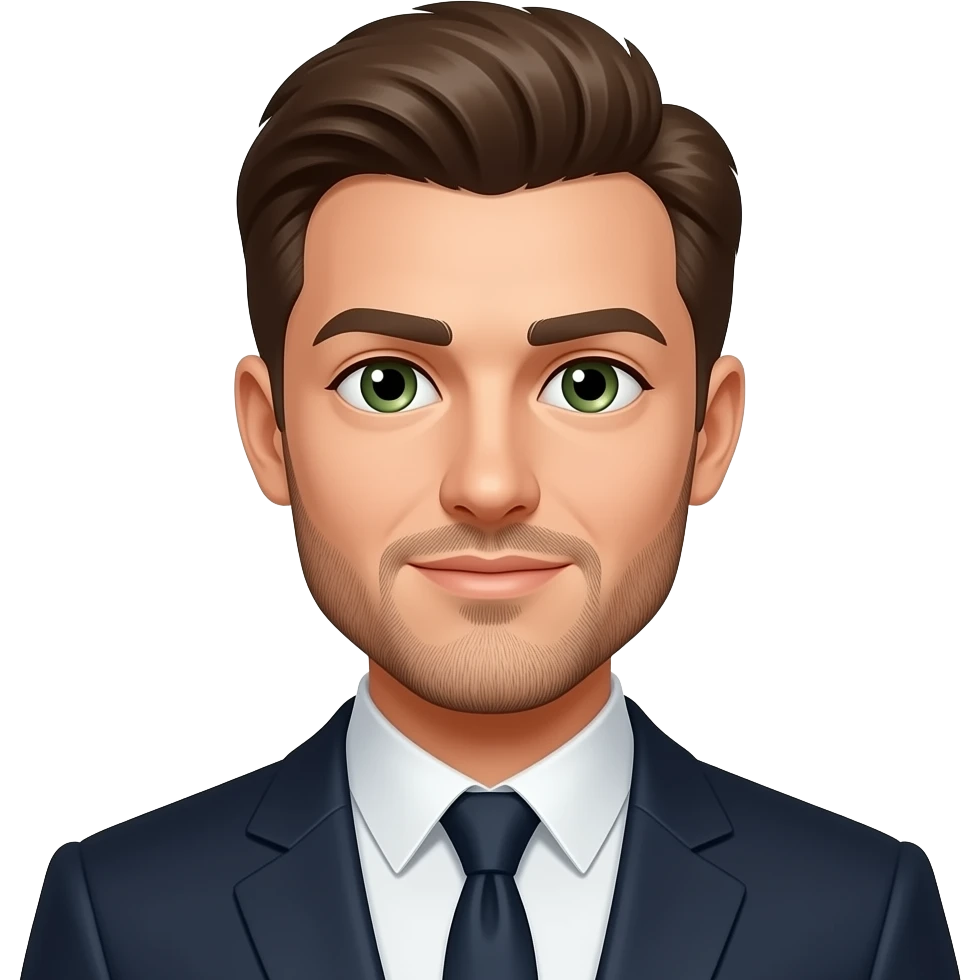 , Tall Groom white skin and brown hair, green/brown eyes, stubbles and tall cute emoji style emoji
