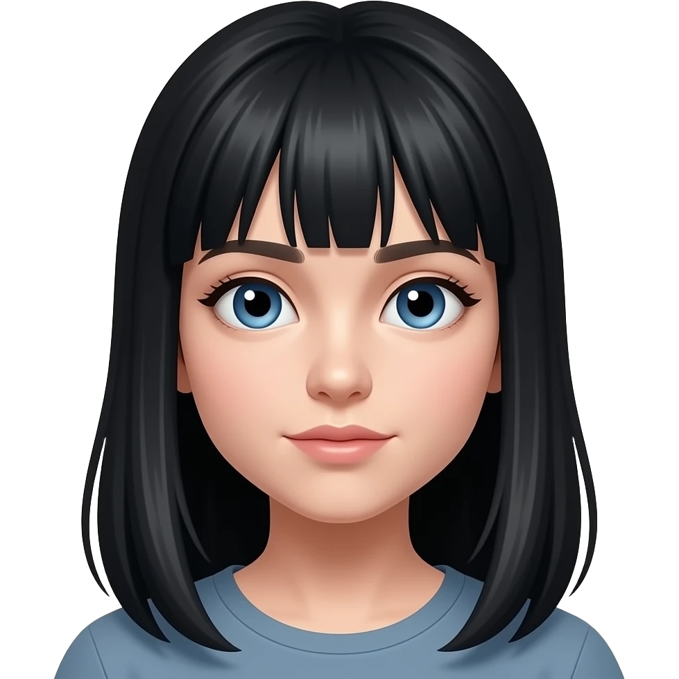 fille yeux bleus longs cheveux noirs  et peau blanche très pâle emoji