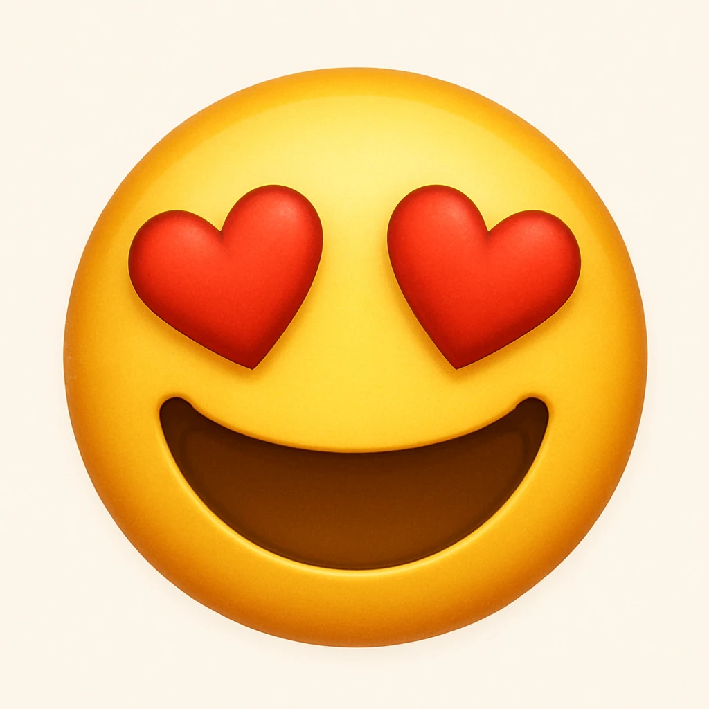 yellow emoji face, heart eyes, joyful emoji