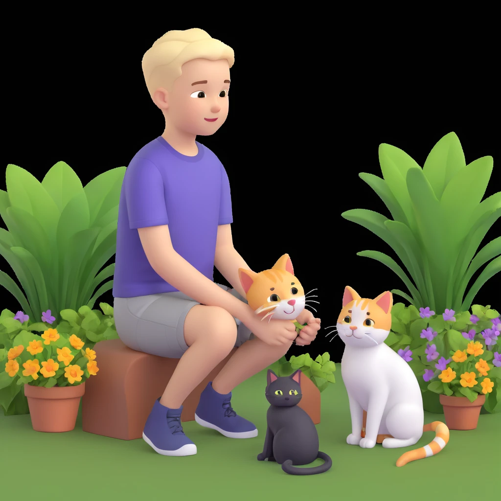 boy and cat pet in garden background emoji