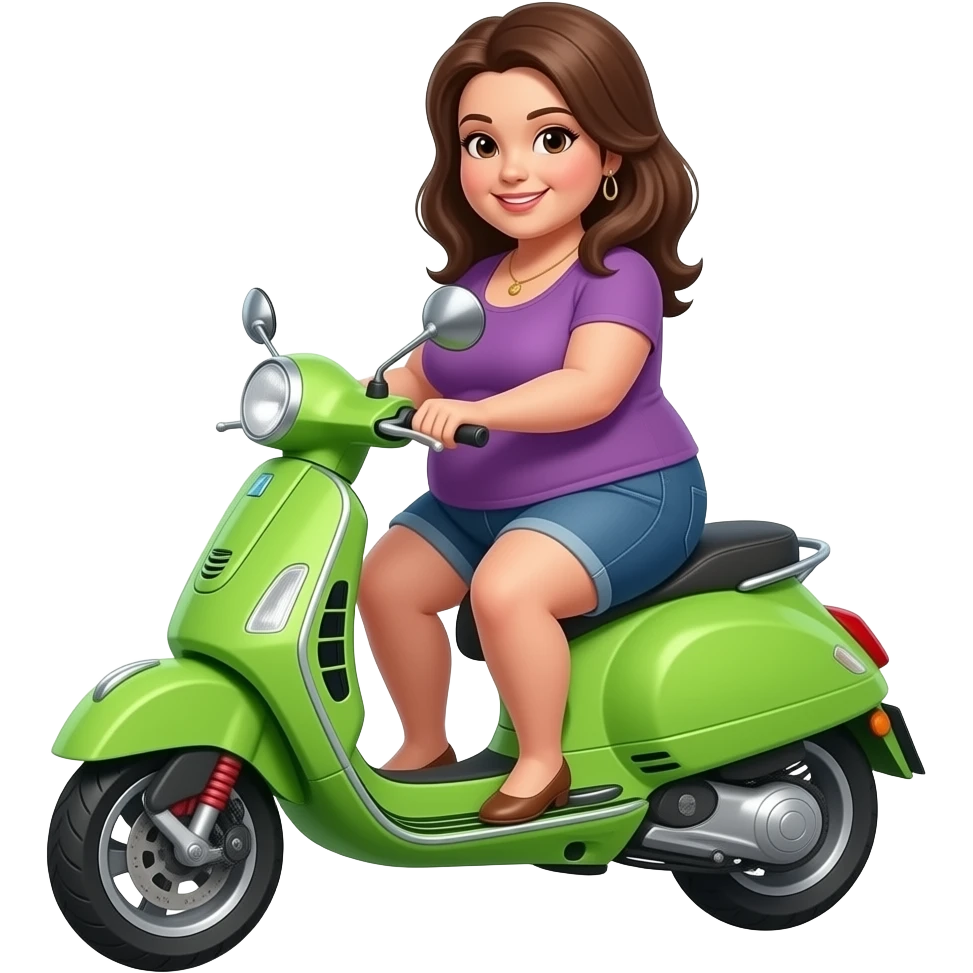 Mujer gorda morena en moto verde limon emoji