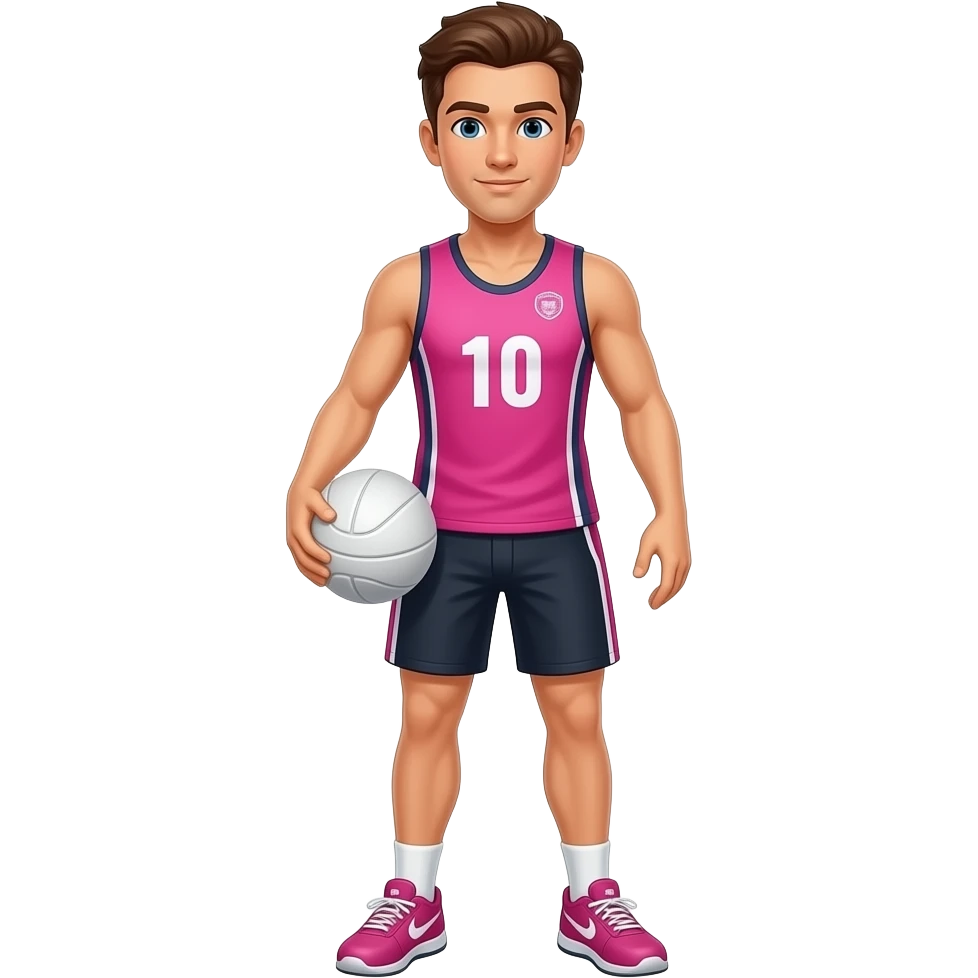 male netball player with ball dressed in pink playing netball emoji