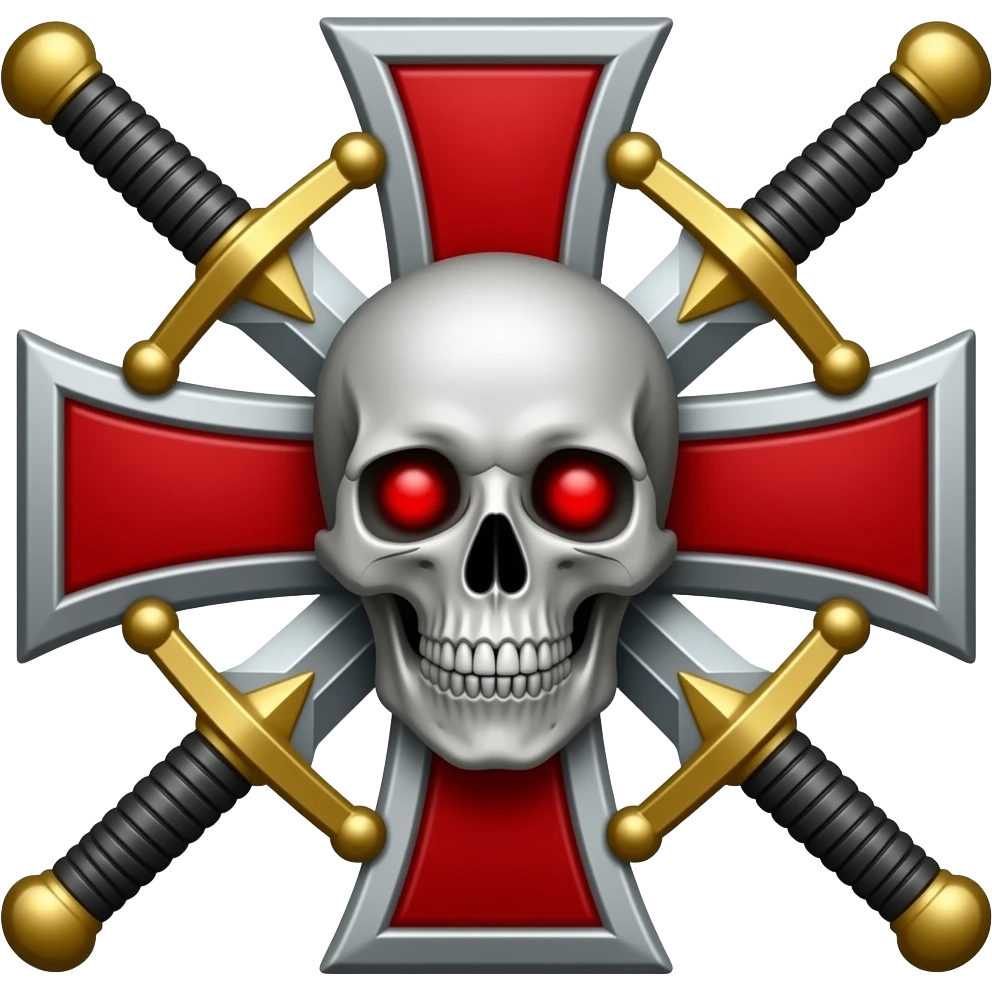 Templar cross with swords in middle and Skull with red eyes emoji