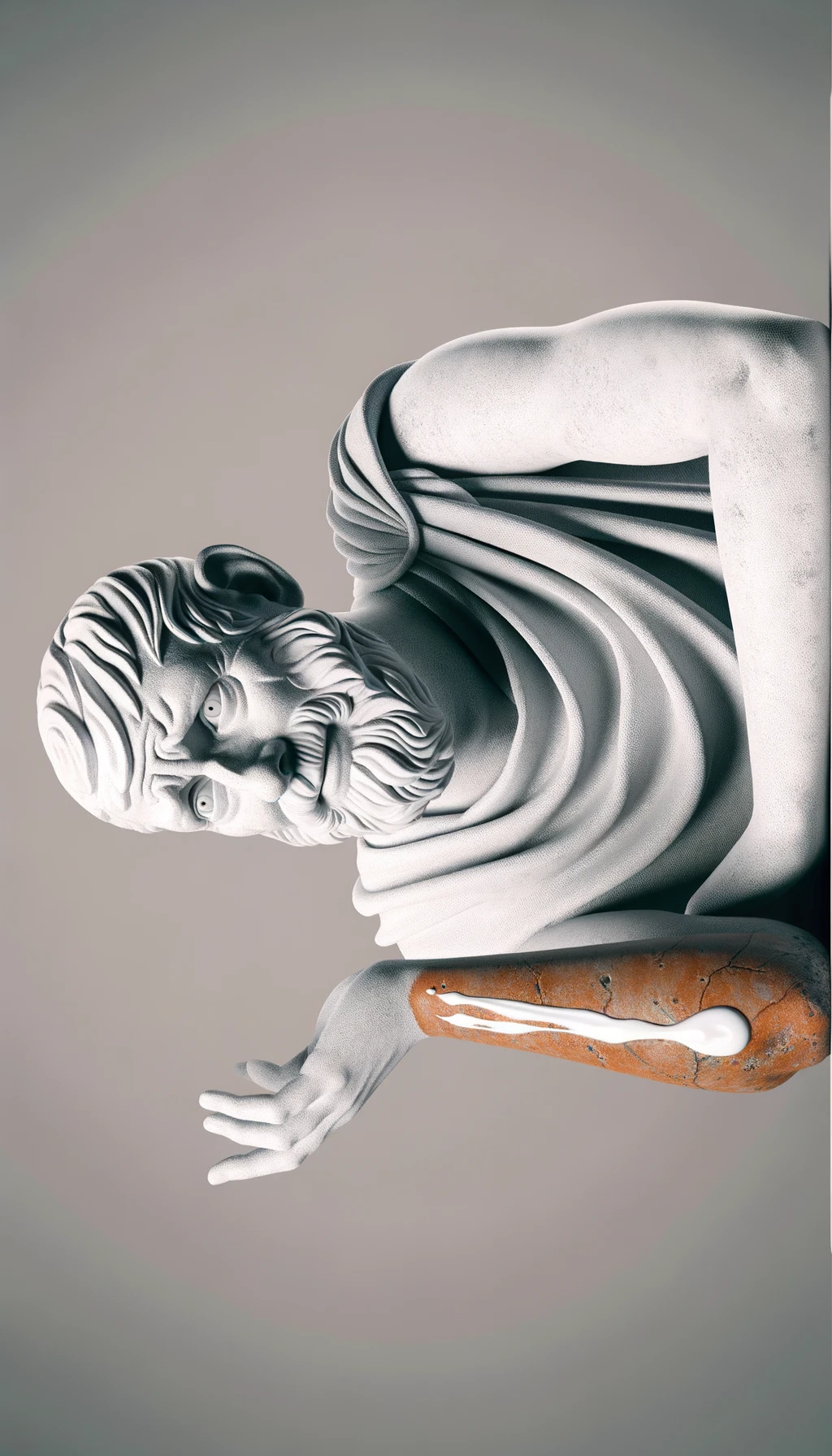 corpo umano anatomico cON UNA CREMA SUL BRACCIO PER PROTEGGERSI DAL SOLE, CON ESPRESSIONE DUBBIOSA IN VOLTO, sfondo neutro chiaro emoji