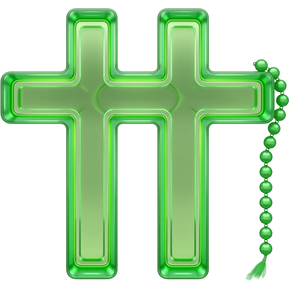 cruz sagrada verde água vidro neon com rosário verde água vidro neon emoji